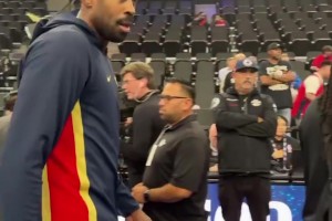 寸头造型！小乔丹与空接之城老搭档保罗拥抱致意🤝开心聊天~